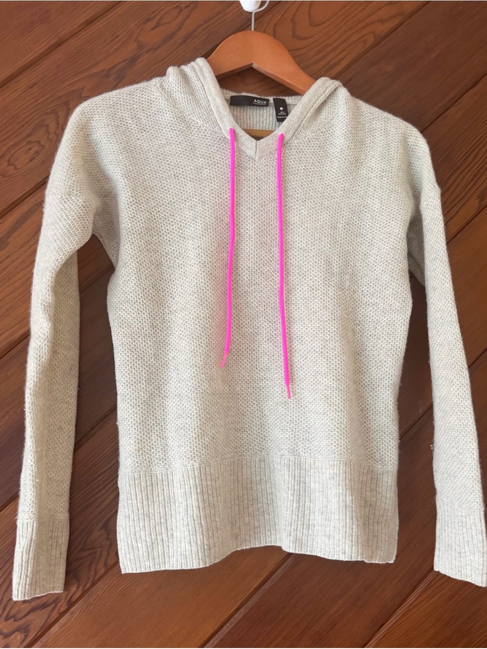 Aqua Cashmere Women’s M 100% Cashmere Hoodie Oatmeal Pink Drawstring